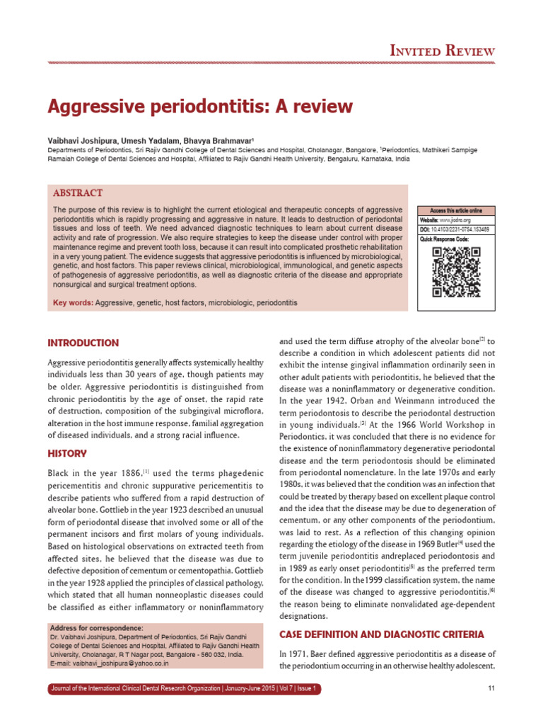 Aggressive Periodontitis A Review.5 | PDF | Periodontology | Diseases ...