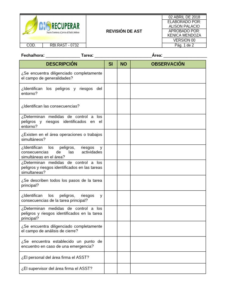 Revisión de AST: Evaluación de Riesgos | PDF