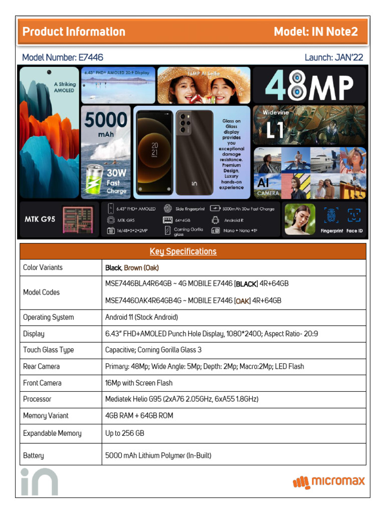 Micromax IN Note 2 Specifications Overview | PDF