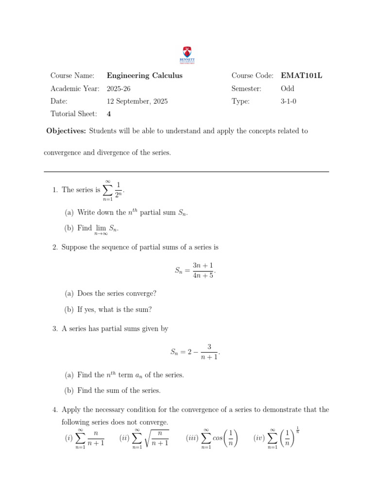 Engineering Calculus Series Convergence Guide | PDF | Series ...