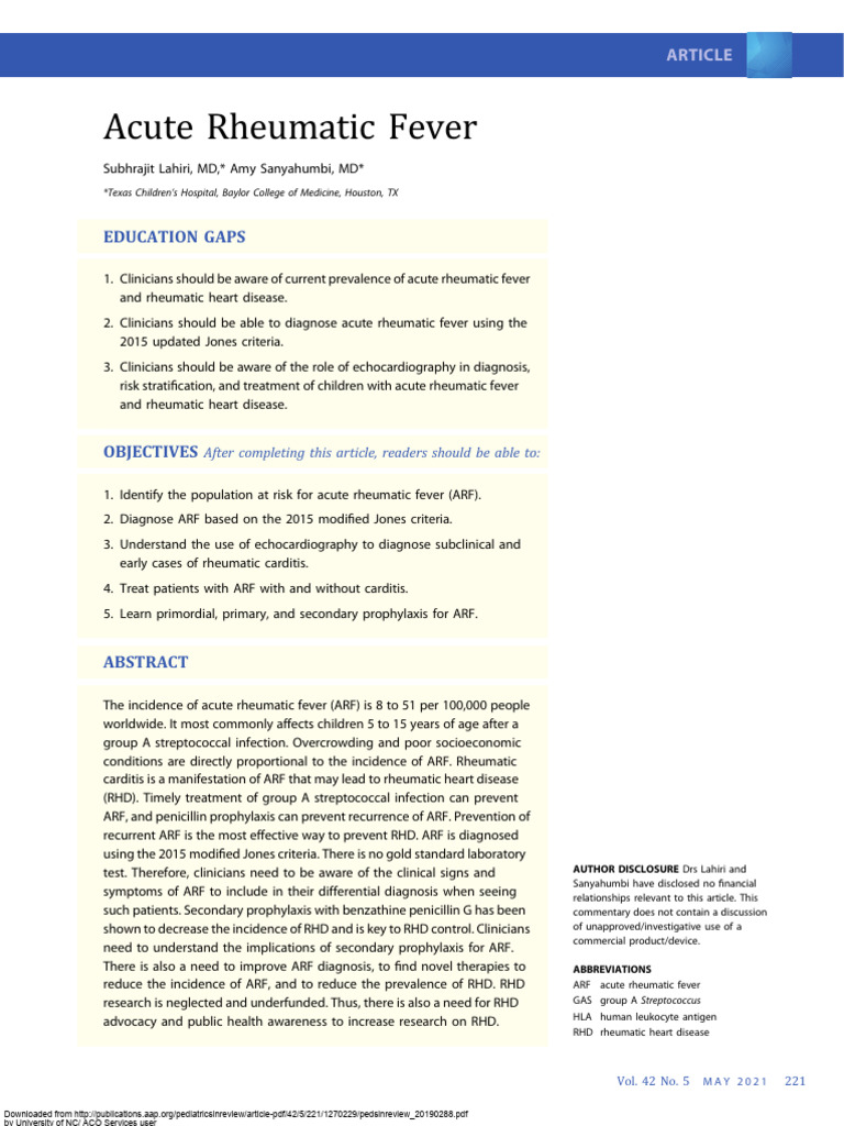 RHEUM RESDOC Acute Rheumatic Fever | PDF | Medical Specialties | Immunology