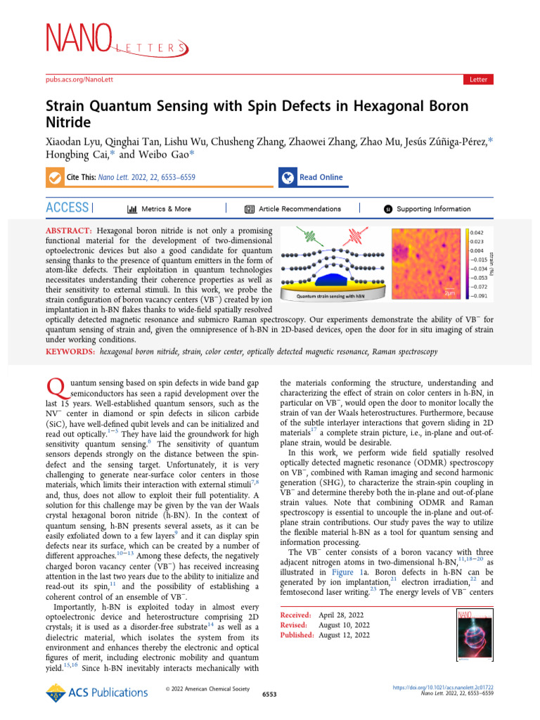 Strain Quantum Sensing With Spin Defects in Hexagonal Boron NitrideNano ...