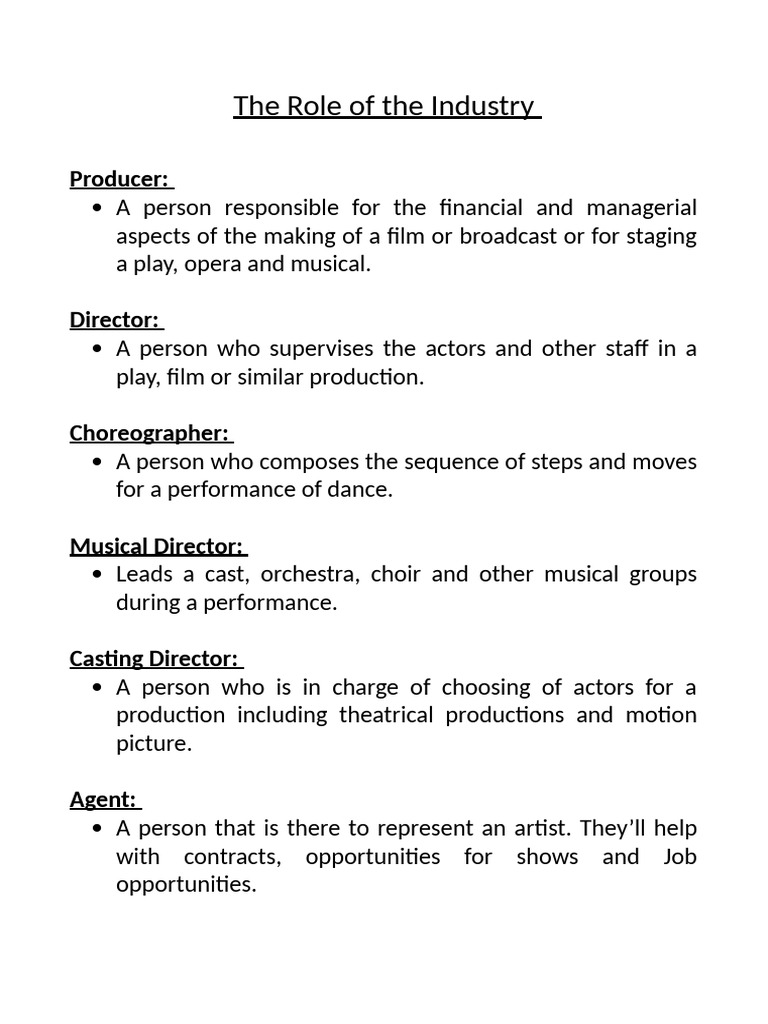 Key Roles in Film and Theater Production | PDF