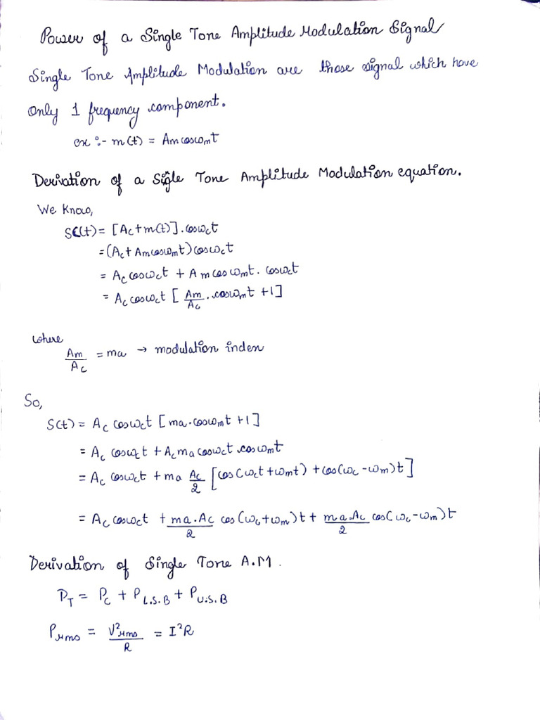 Power of A Single Tone Amplitude Modulation Signal | PDF