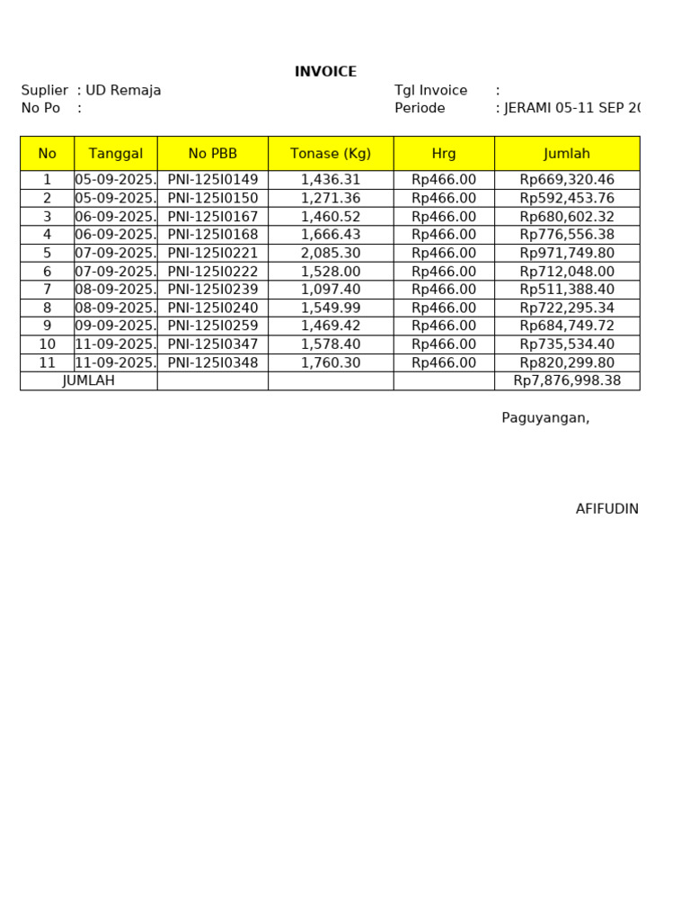 Invoice for Jerami Supply, Sep 2025 | PDF