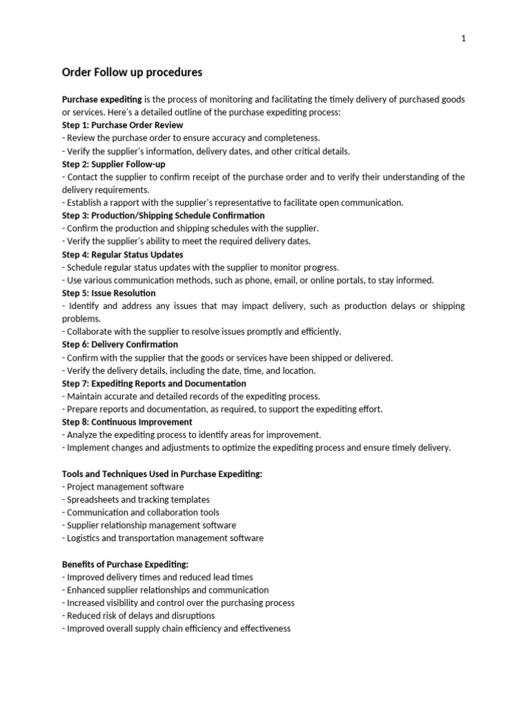 Purchase Expediting Process Guide | PDF | Cargo | Pricing