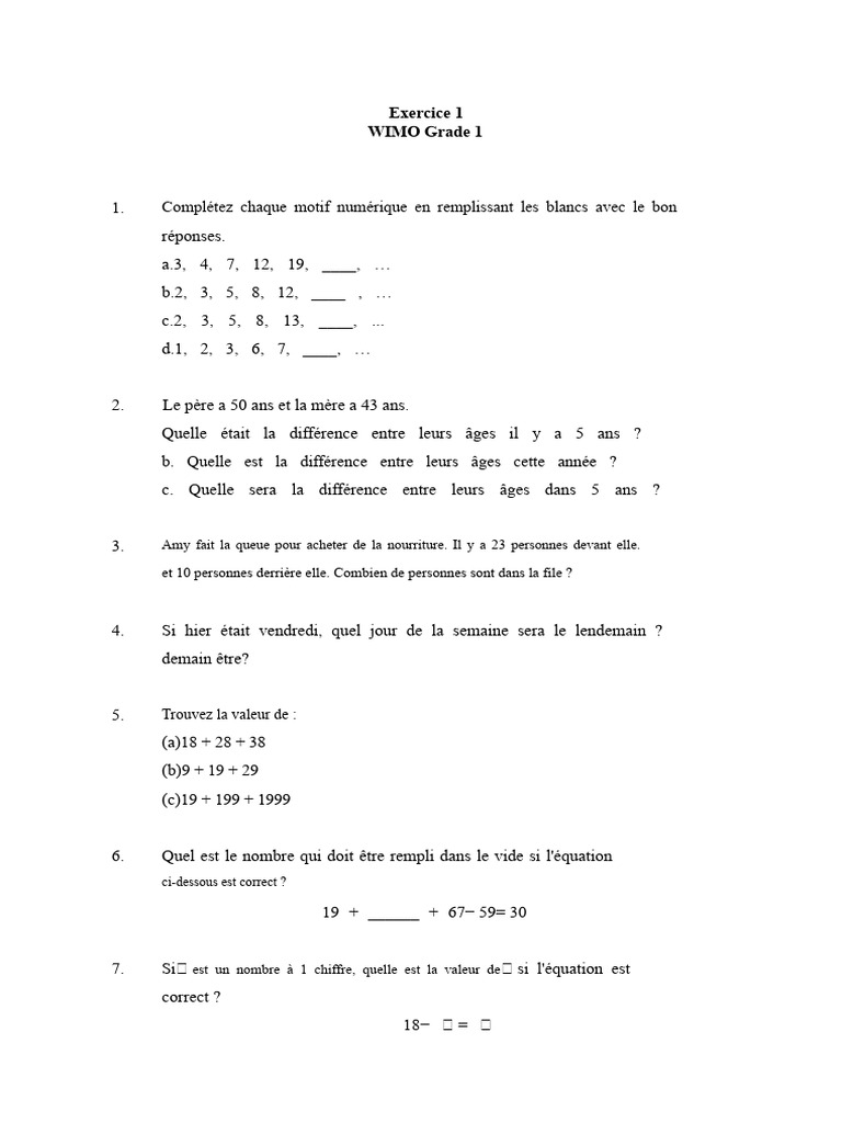 Exercices de Mathématiques pour 1ère Année | PDF
