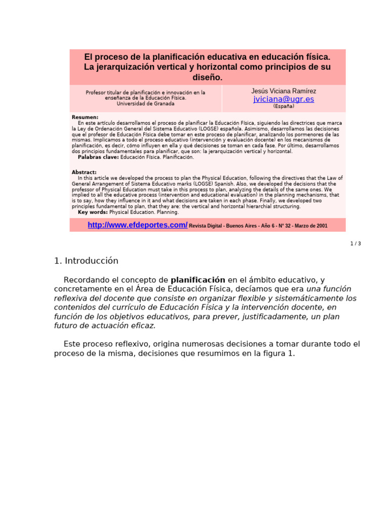 El Proceso de La Planificación Educativa en Educación Física | PDF ...