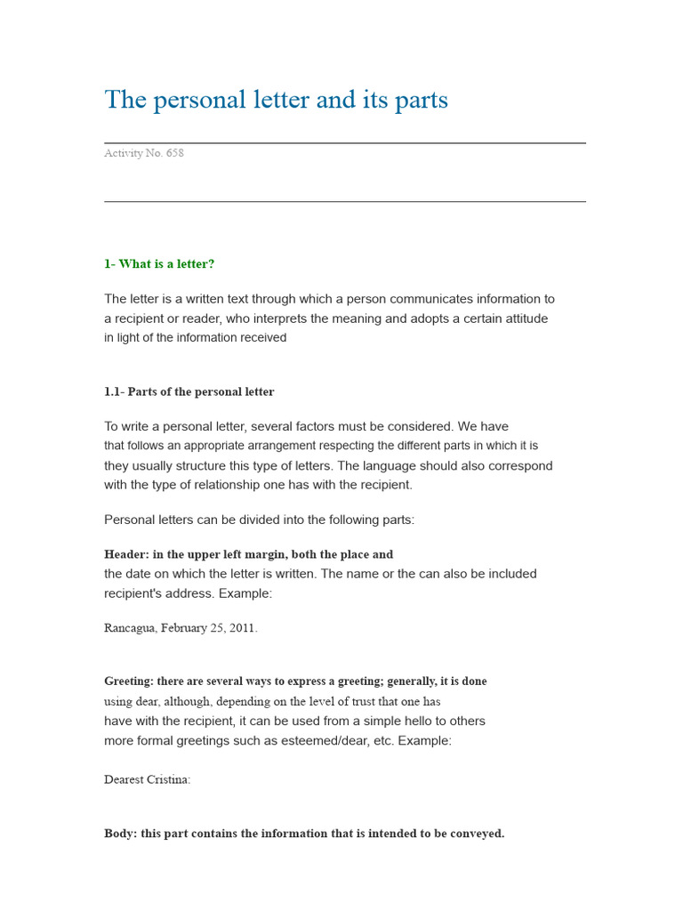 The Personal Letter and Its Parts | PDF