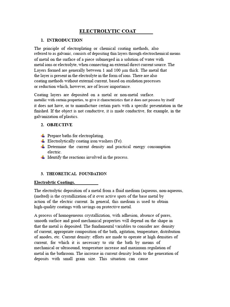 Electrolytic Coating Process Overview | PDF | Anode | Redox