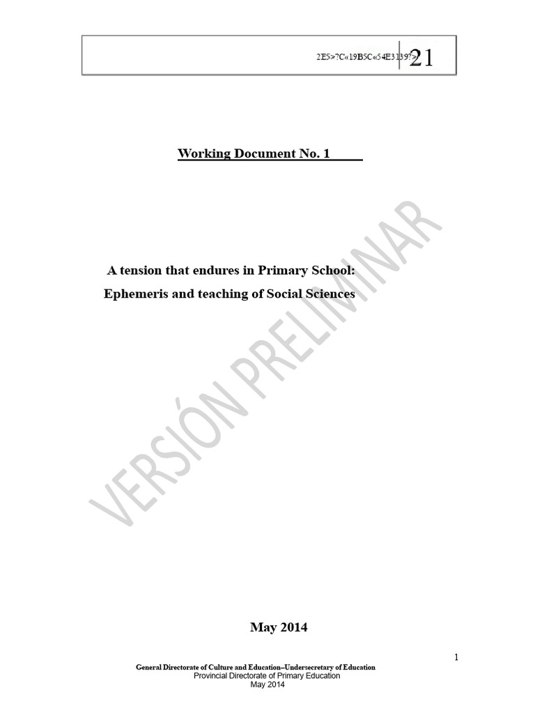 Working Document No. 1 - A Tension That Endures in Primary School ...