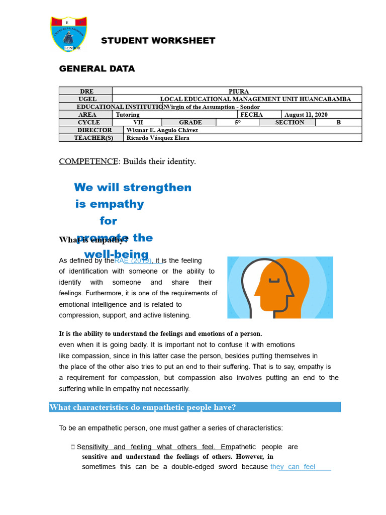 Worksheet 5TH Tutoring - Empathy | PDF | Empathy | Nonverbal Communication