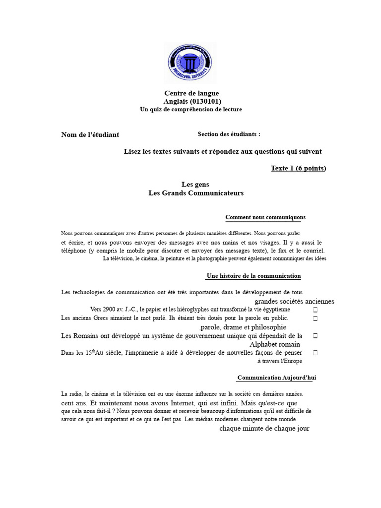 Quiz sur la communication et ses médias | PDF | Communication non ...