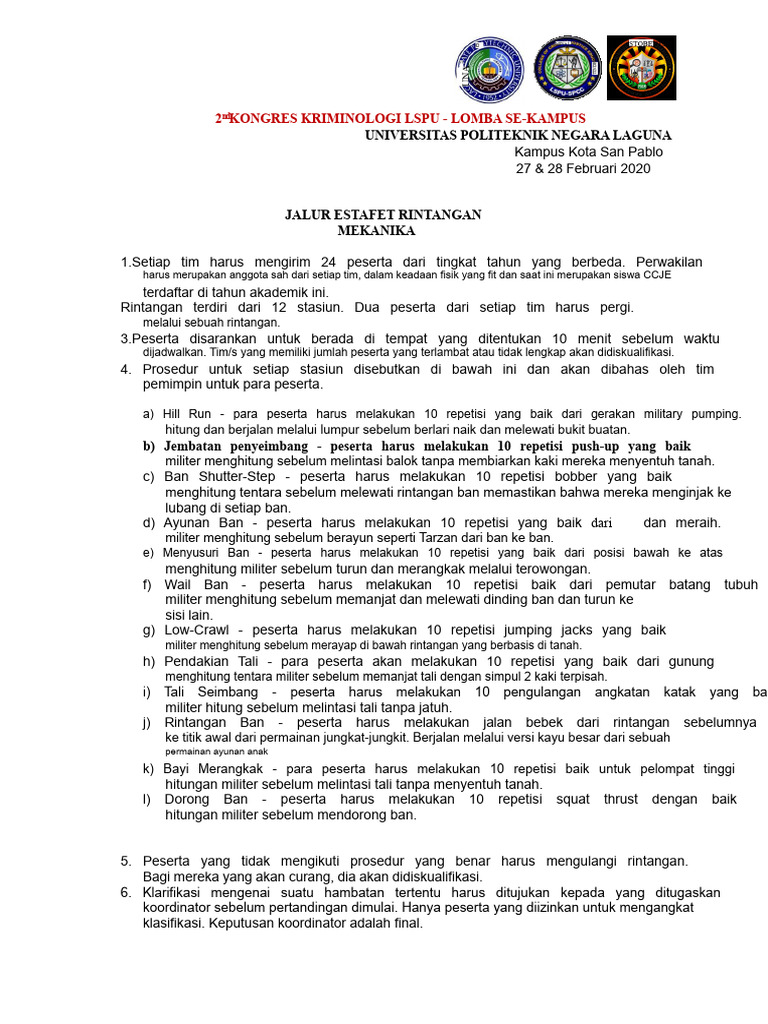 Lomba Estafet Rintangan Kriminologi 2020 | PDF