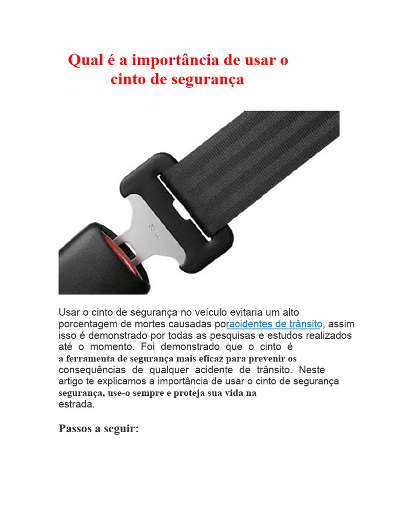 Importância do Cinto de Segurança | PDF | Acidentes de trânsito | Cinto ...