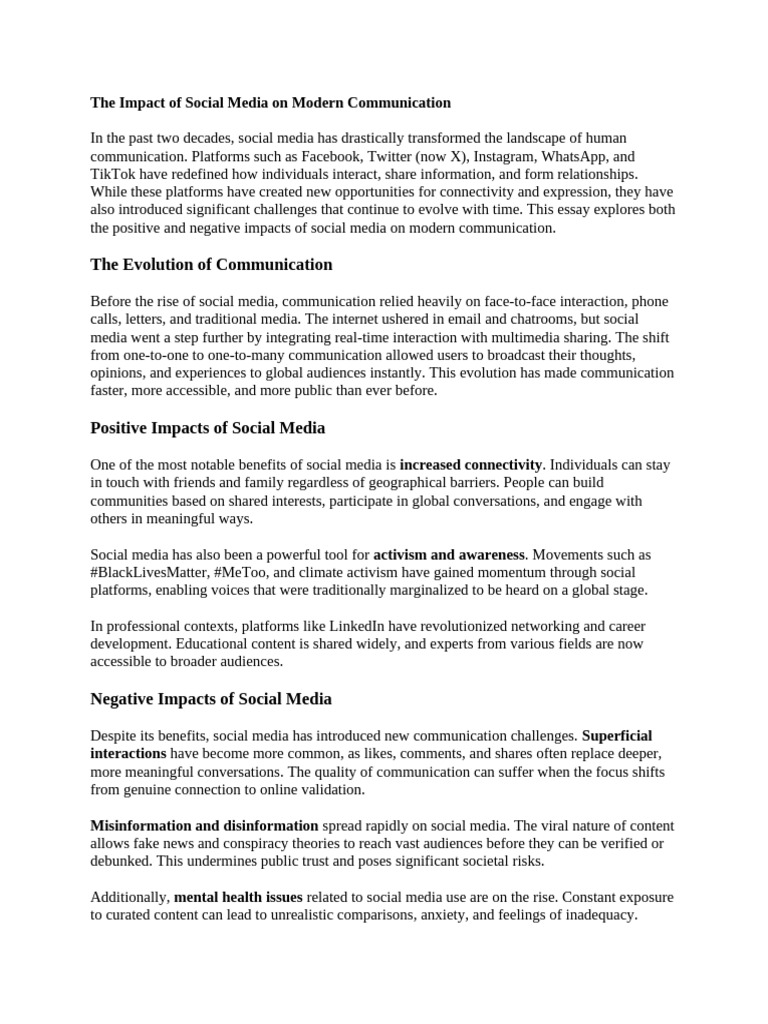 Social Media's Impact on Communication | PDF | Social Media | Popular ...