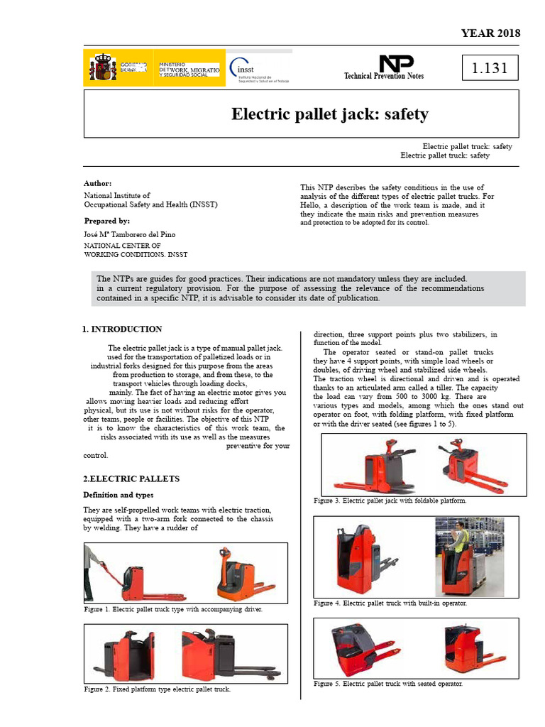 Electric Pallet Truck Safety Guidelines | PDF | Pallet | Occupational ...