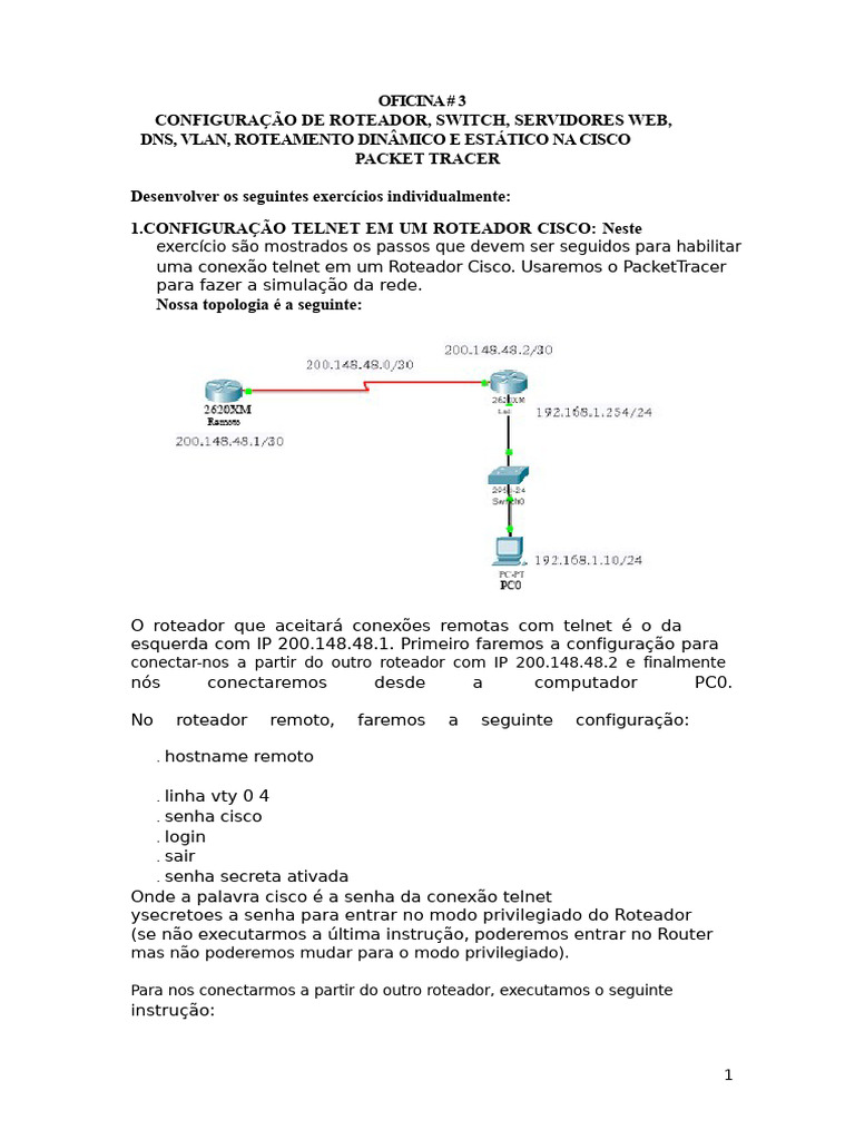 Oficina 3 Configuração de Roteador e Switch no Cisco Packet Tracer ...