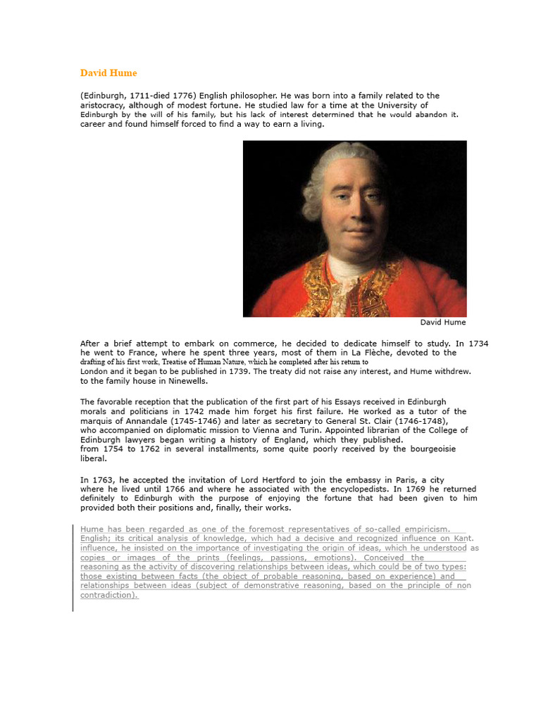Overview of David Hume's Philosophy | PDF | Idea | David Hume