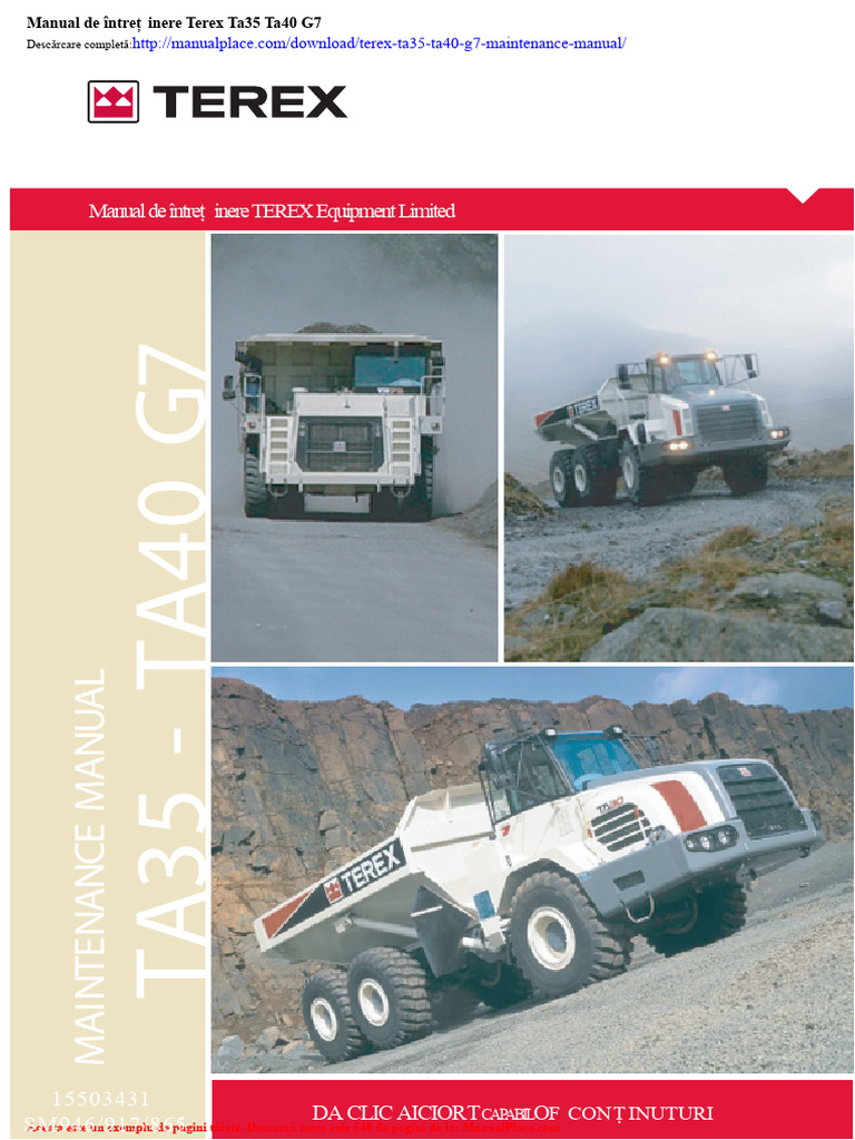 Manual de Întreținere Terex Ta35 Ta40 g7 | PDF
