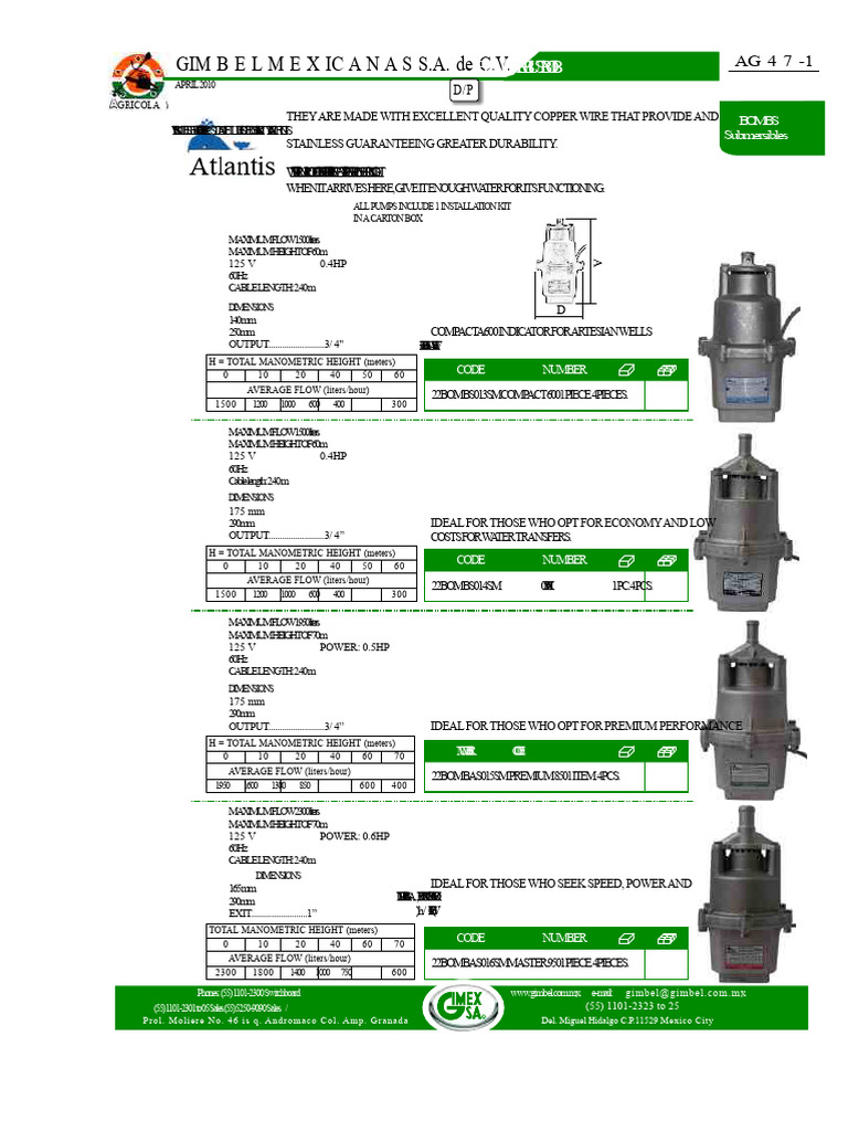 Submersible Pump Specifications Guide | PDF | Metals | Machines