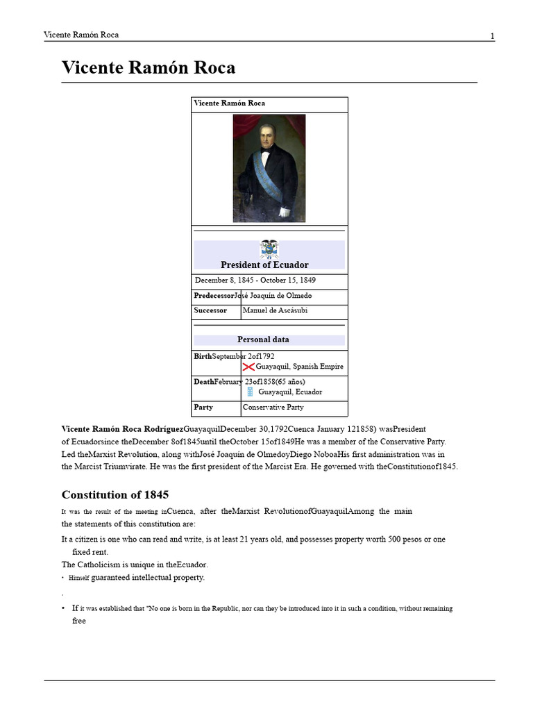 Biography of Vicente Ramón Roca | PDF