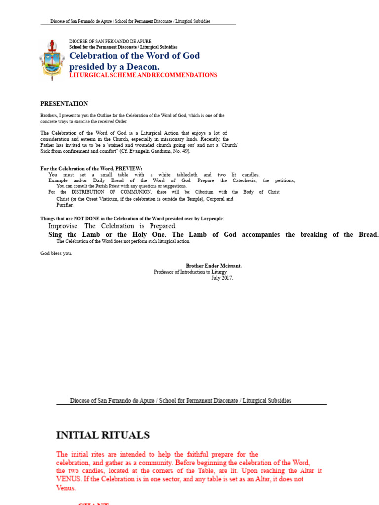 Liturgical Guidelines for Deacons | PDF | Mass (Liturgy) | Eucharist