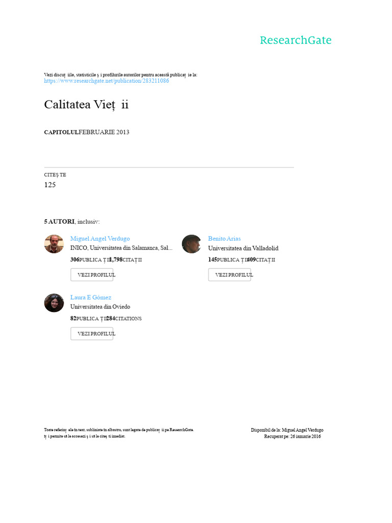 Verdugo, Schalock, Et Al., 2013 Calitatea Vieții | PDF