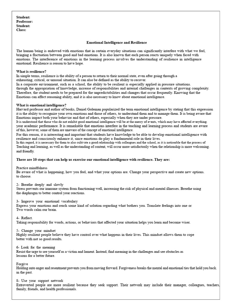 Emotional Intelligence and Resilience Guide | PDF | Psychological ...