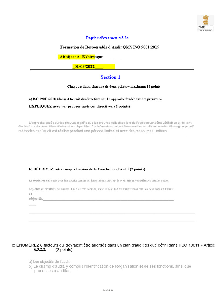Formation Audit ISO 9001:2015 | PDF | Système de management de la ...