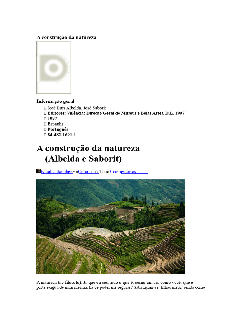Reflexões sobre a Natureza e Cultura | PDF | Natureza | Livros