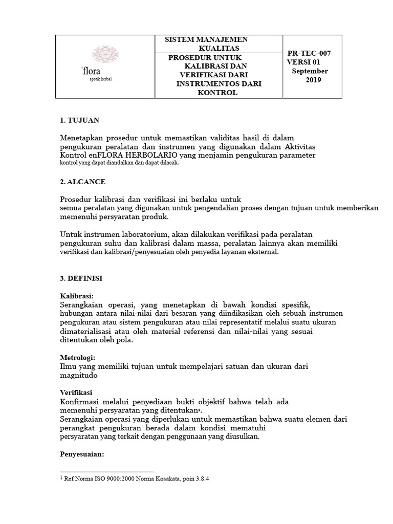 Prosedur Kalibrasi dan Verifikasi Instrumen | PDF
