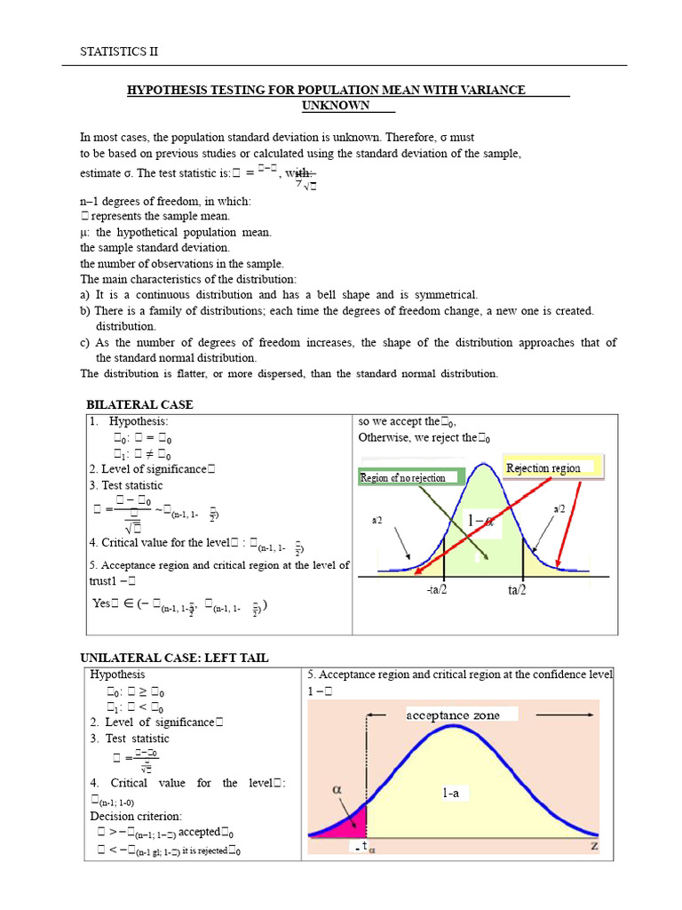 Hypothesis Testing for Unknown Variance | PDF | Statistical Hypothesis ...