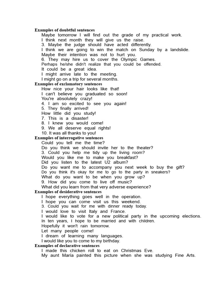 Examples of Doubtful Sentences | PDF