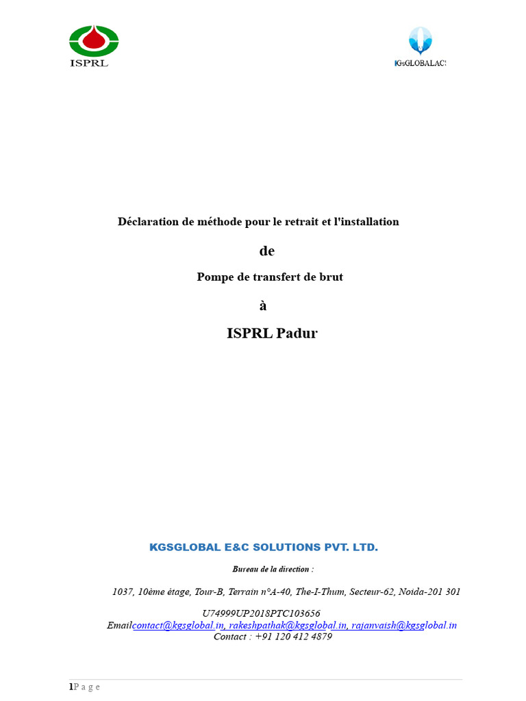 Déclaration de Méthode: Retrait Et Installation de CTP - 1 | PDF ...