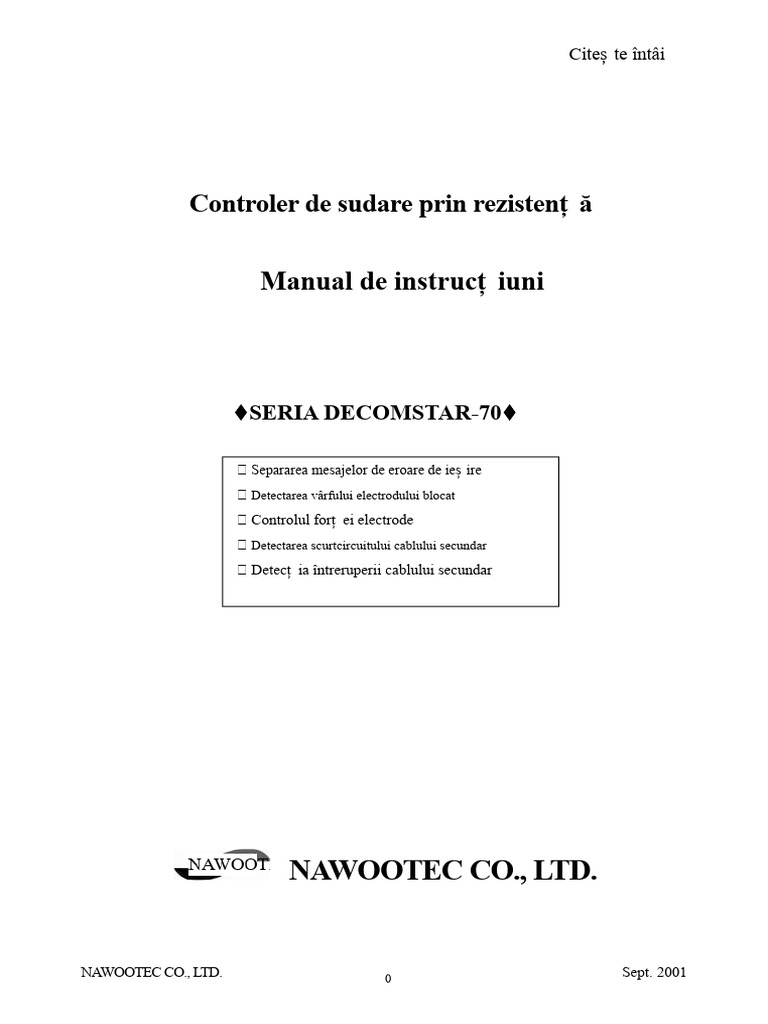 Controler de Sudare Prin Rezistenț Ă: Manual de Instrucț Iuni | PDF