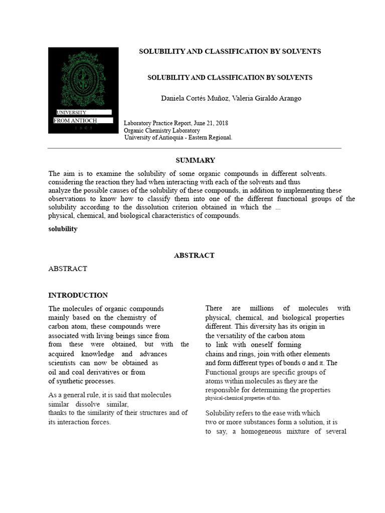 Solubility of Organic Compounds in Solvents | PDF | Solvation ...