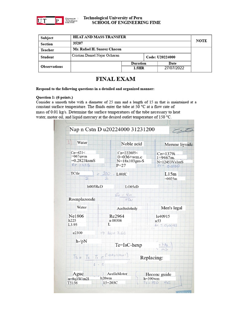 Heat and Mass Transfer Exam Questions | PDF | Heat Transfer | Heat