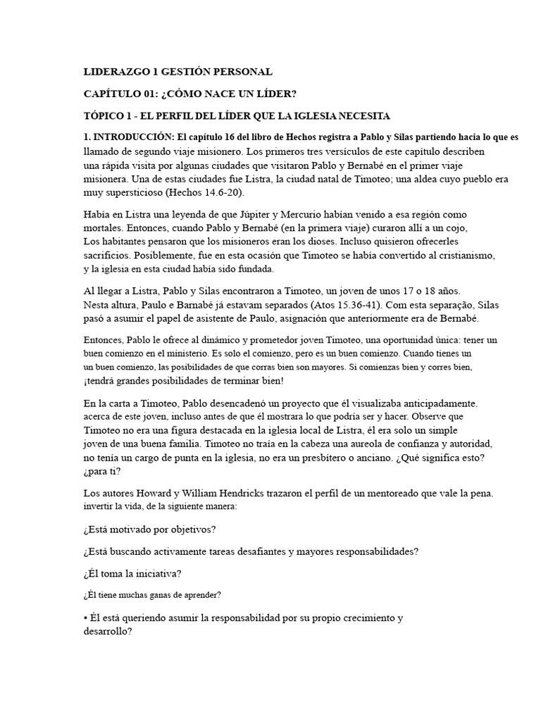 Perfil del Líder en la Iglesia | PDF | Pablo el apóstol | Primera ...