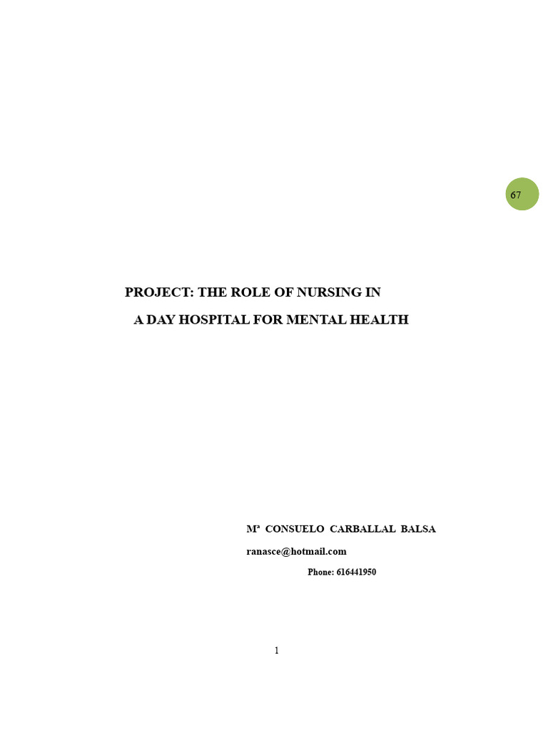 Nursing Roles in Mental Health Day Hospitals | PDF | Psychiatry ...
