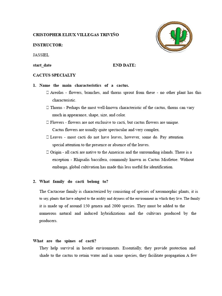 Characteristics and Uses of Cacti | PDF | Leaf | Succulent Plant