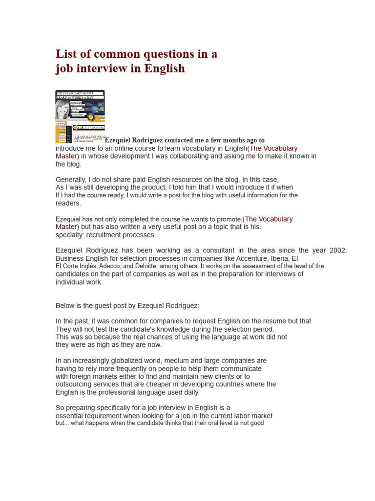 Job Interview in English | PDF | Job Interview | English Language