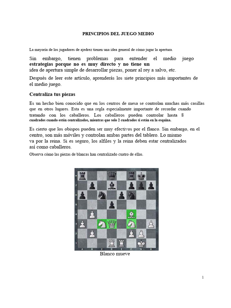7 Principios del Medio Juego en Ajedrez | PDF | Aperturas de ajedrez ...