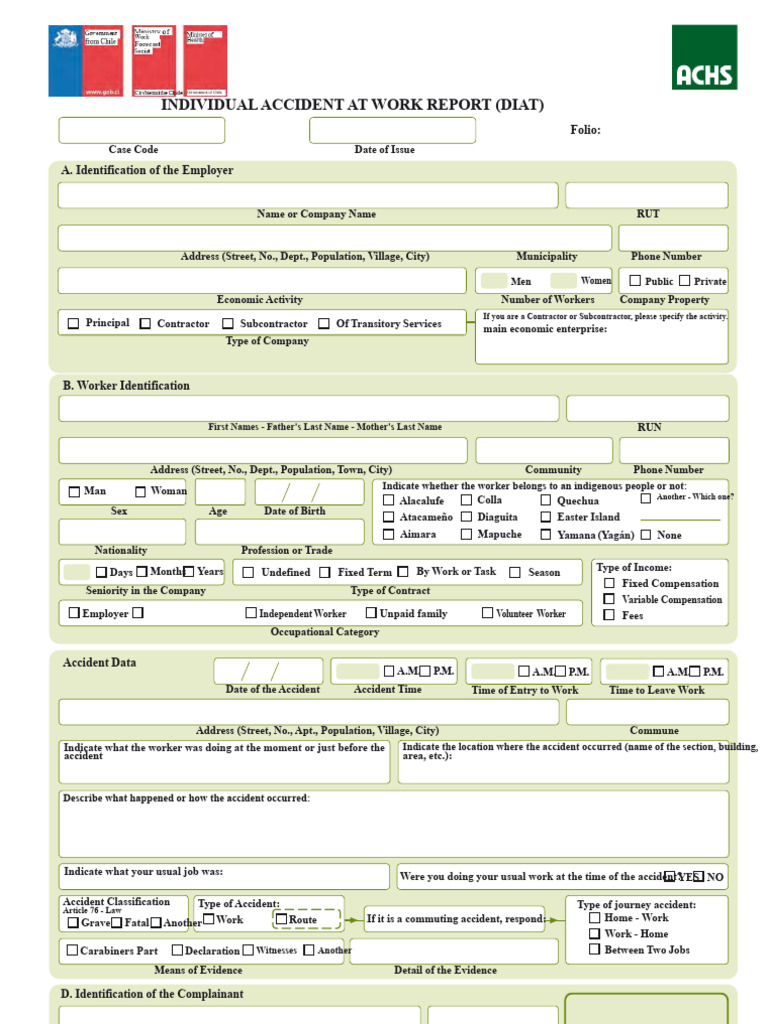 DIAT Individual Accident Report Form | PDF | Employment