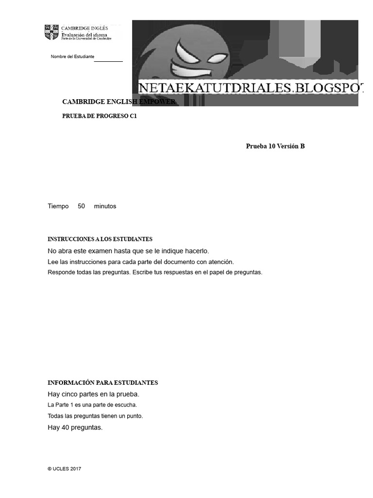 Prueba de Progreso de La Unidad 10 - Versión B | PDF