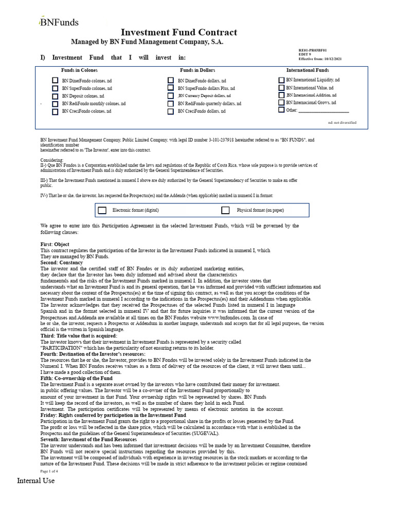BN Investment Fund Participation Agreement | PDF | Investing ...
