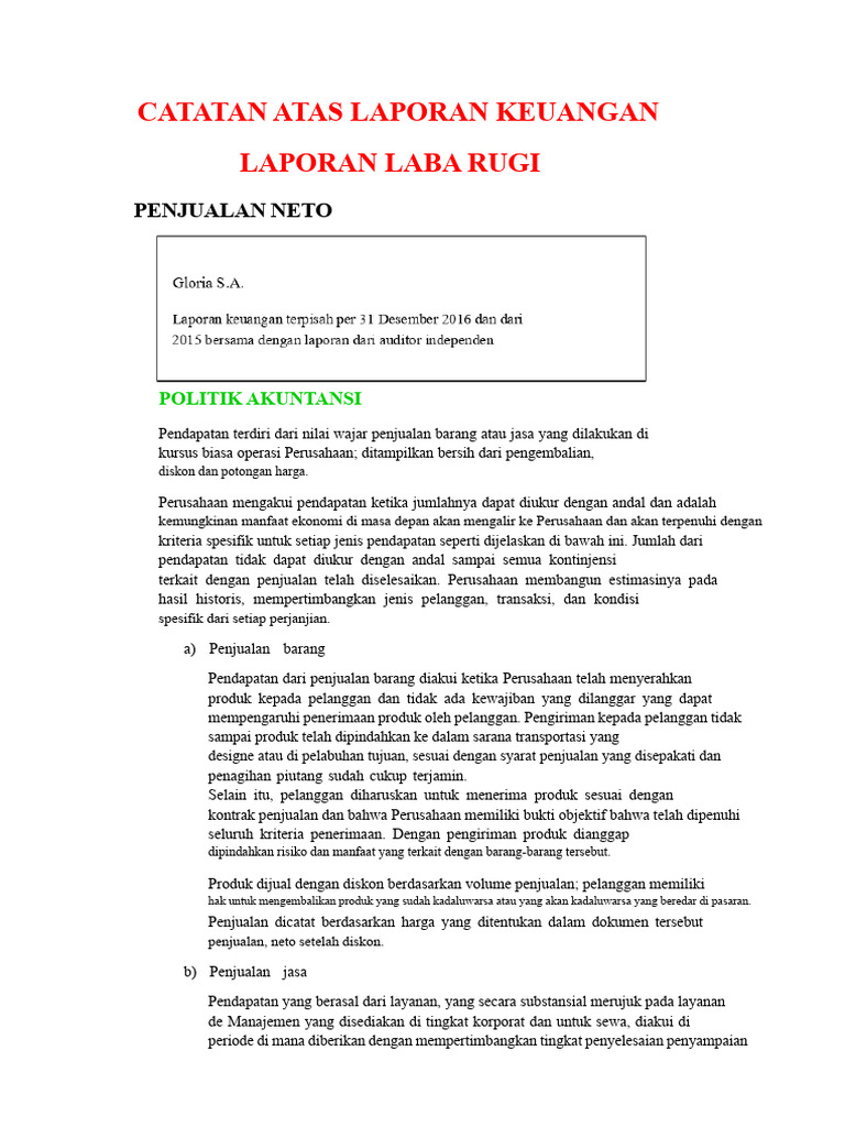 Catatan Laporan Laba Rugi | PDF