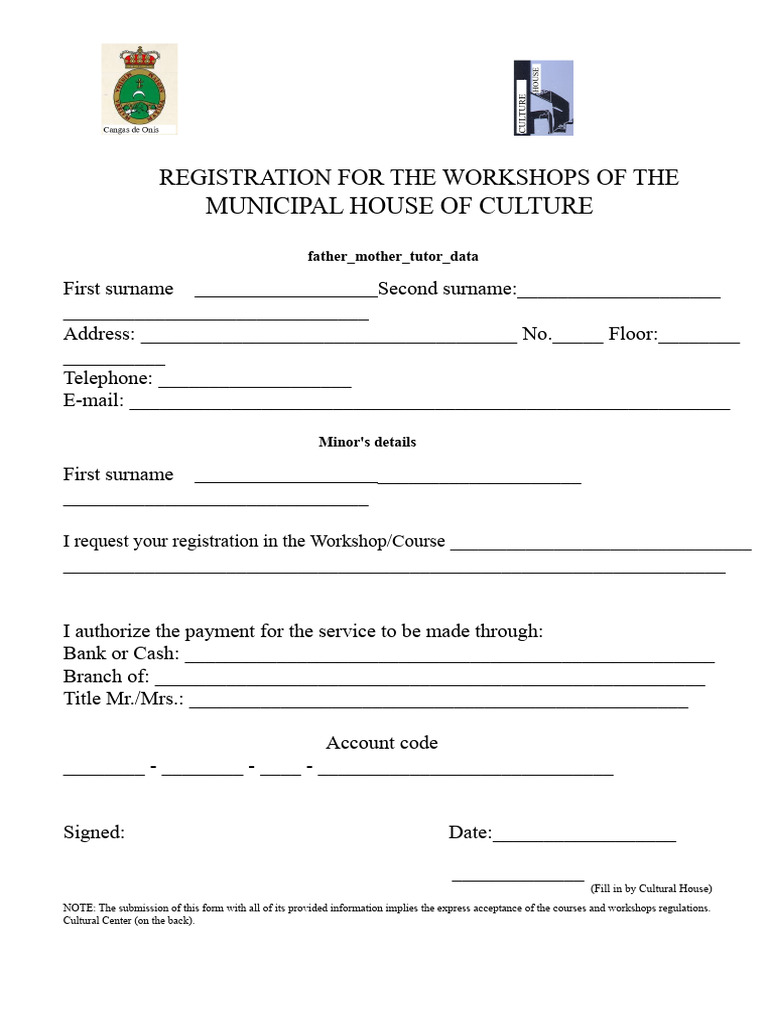Registration Form For Children's Workshops With Regulations | PDF | Banks