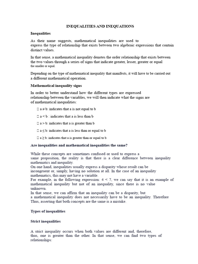 Understanding Mathematical Inequalities | PDF | Inequality (Mathematics ...