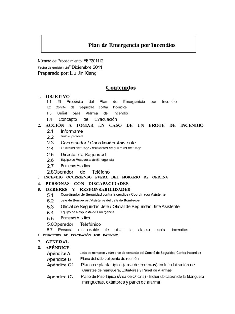 Plan de Emergencia Por Incendios FEP | PDF | Incendios | Lucha contra ...